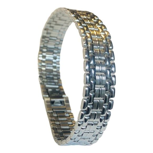 Vintage Silver Tone Stainless Steel Watch Band Link Bracelet 7.5” - Picture 4 of 7